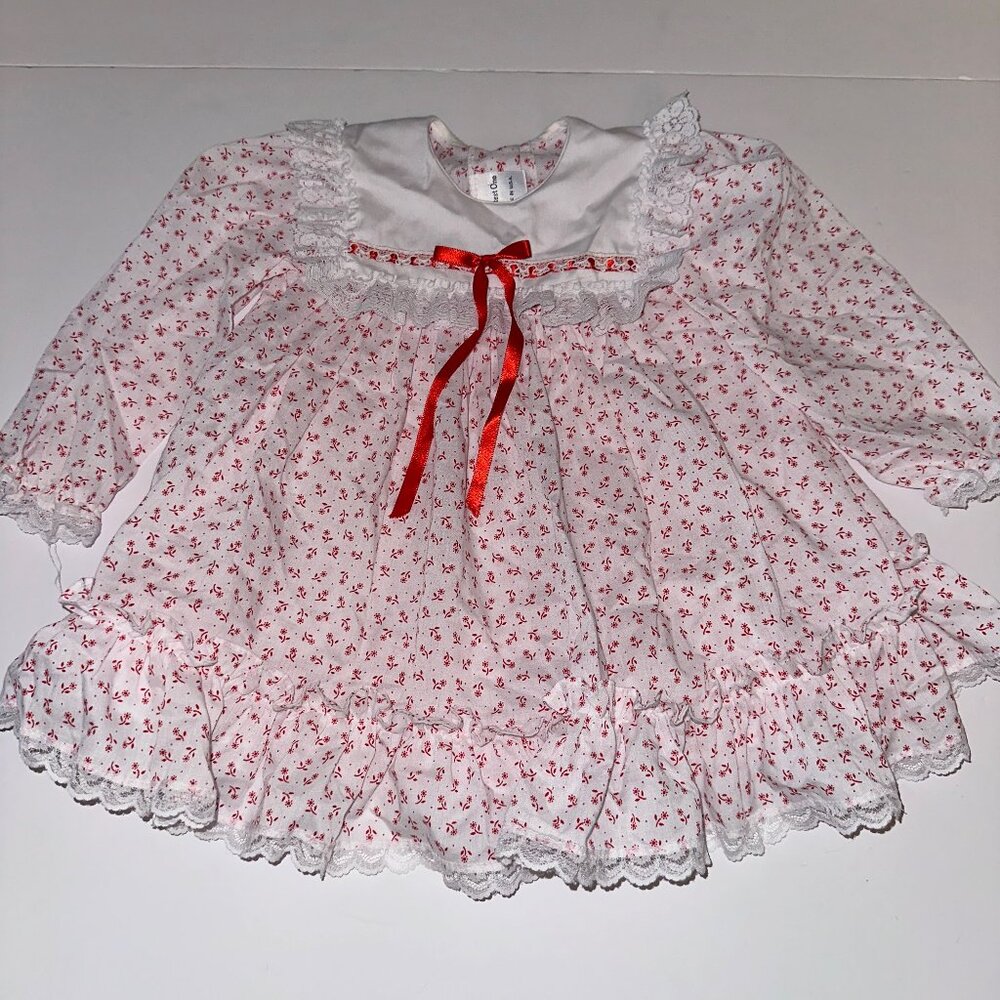 Vintage Baby Girl Cutest One Ruffle Lace Fancy Party Dress Size 3T Red & White